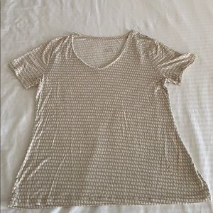 Apt 9, v-neck short sleeve top, tan & white, large